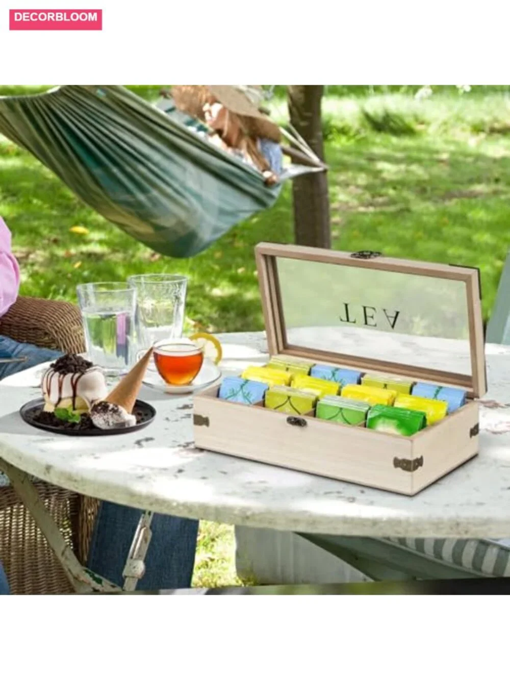 Rustic Wooden 12-Compartment Tea Box Organizer with Removable Dividers